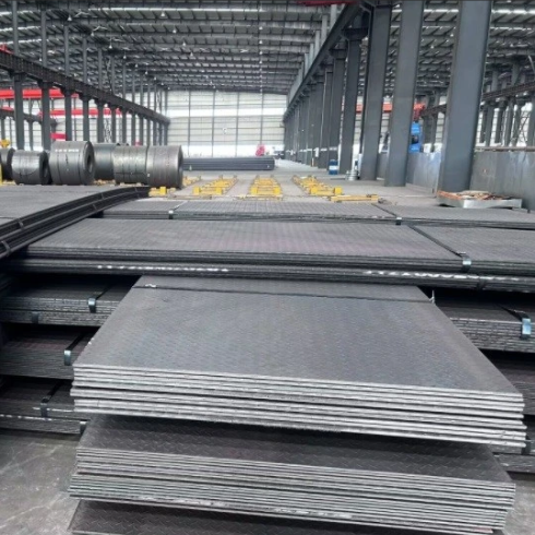 Piles of diamond pattern carbon steel plates ready for shipment
