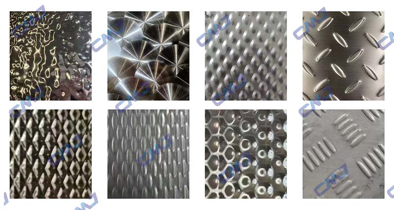 Different surface patterns of ASTM A36 checkered steel plate including diamond 5 bar tread and tear drop designs