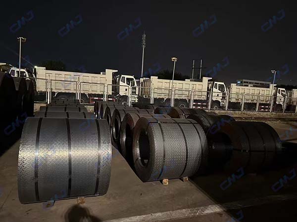 carbon steel coils at port prepared for export delivery