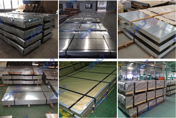 hot dipped galvanized steel plate export packing stacked with steel strapping