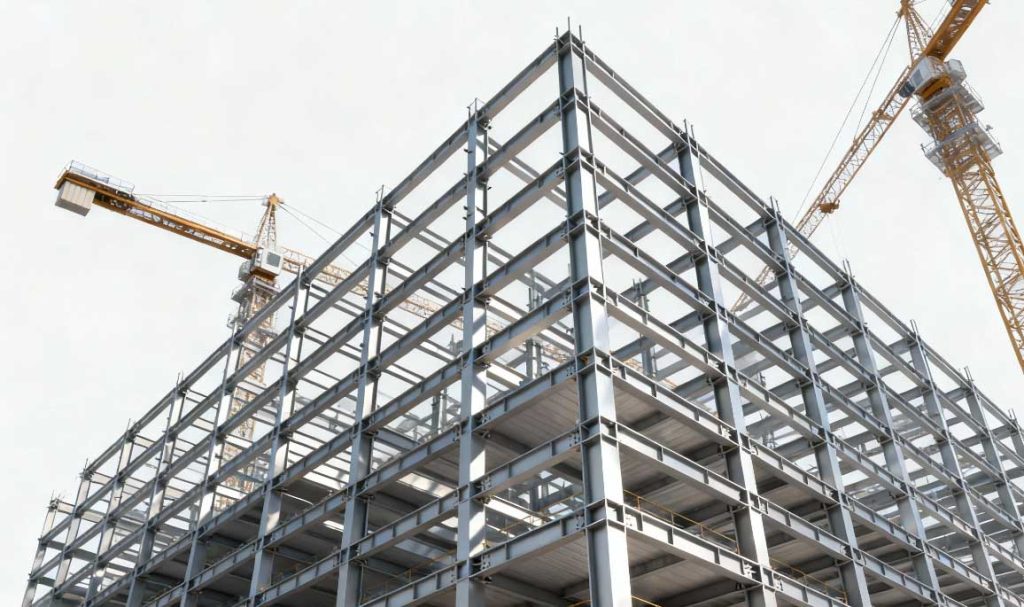 HSLA steel sections used in the construction of a modern high rise building