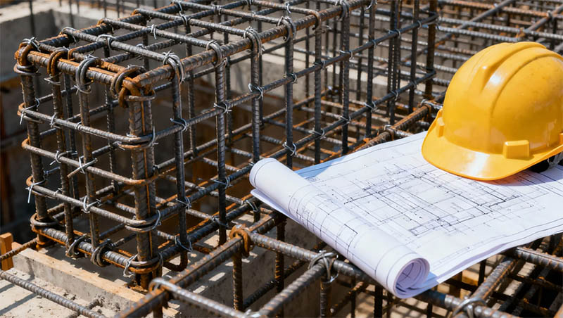 Properly placed rebar cage in a foundation ready for concrete pouring